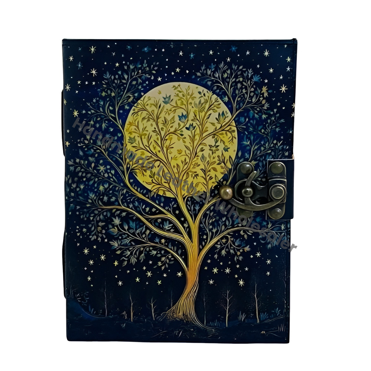 Celestial Tree of Life Leather Journal | Handmade Grimoire Moon Spell Book | Antique lock Closure | Christmas Gifts for Him & her