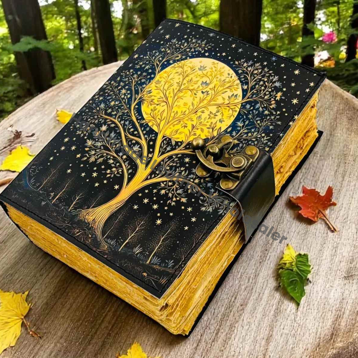Celestial Tree of Life Leather Journal | Handmade Grimoire Moon Spell Book | Antique lock Closure | Christmas Gifts for Him & her