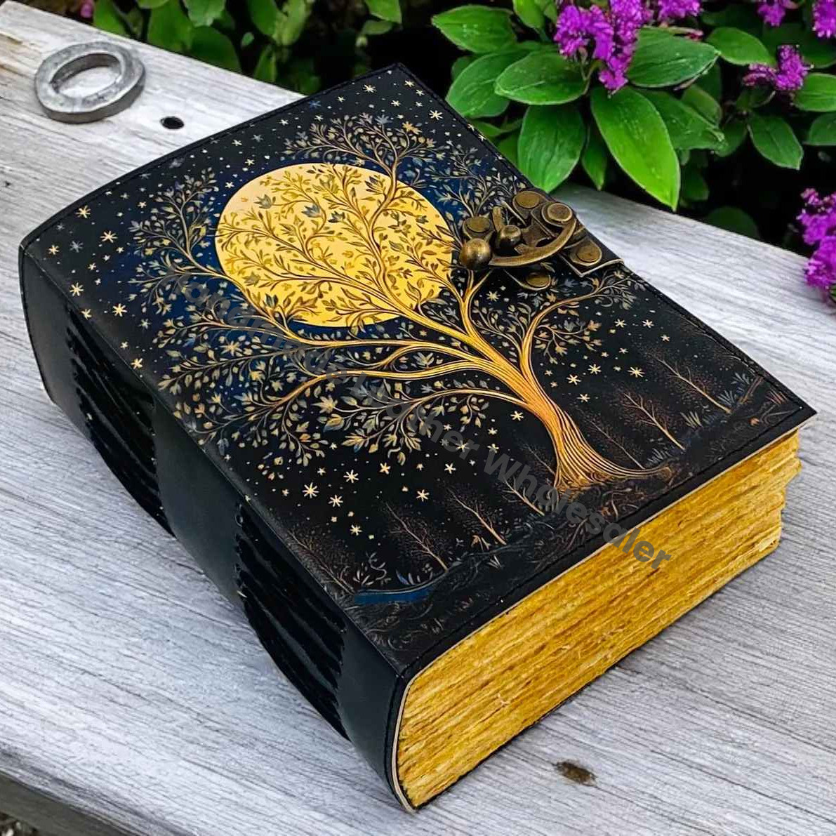 Celestial Tree of Life Leather Journal | Handmade Grimoire Moon Spell Book | Antique lock Closure | Christmas Gifts for Him & her