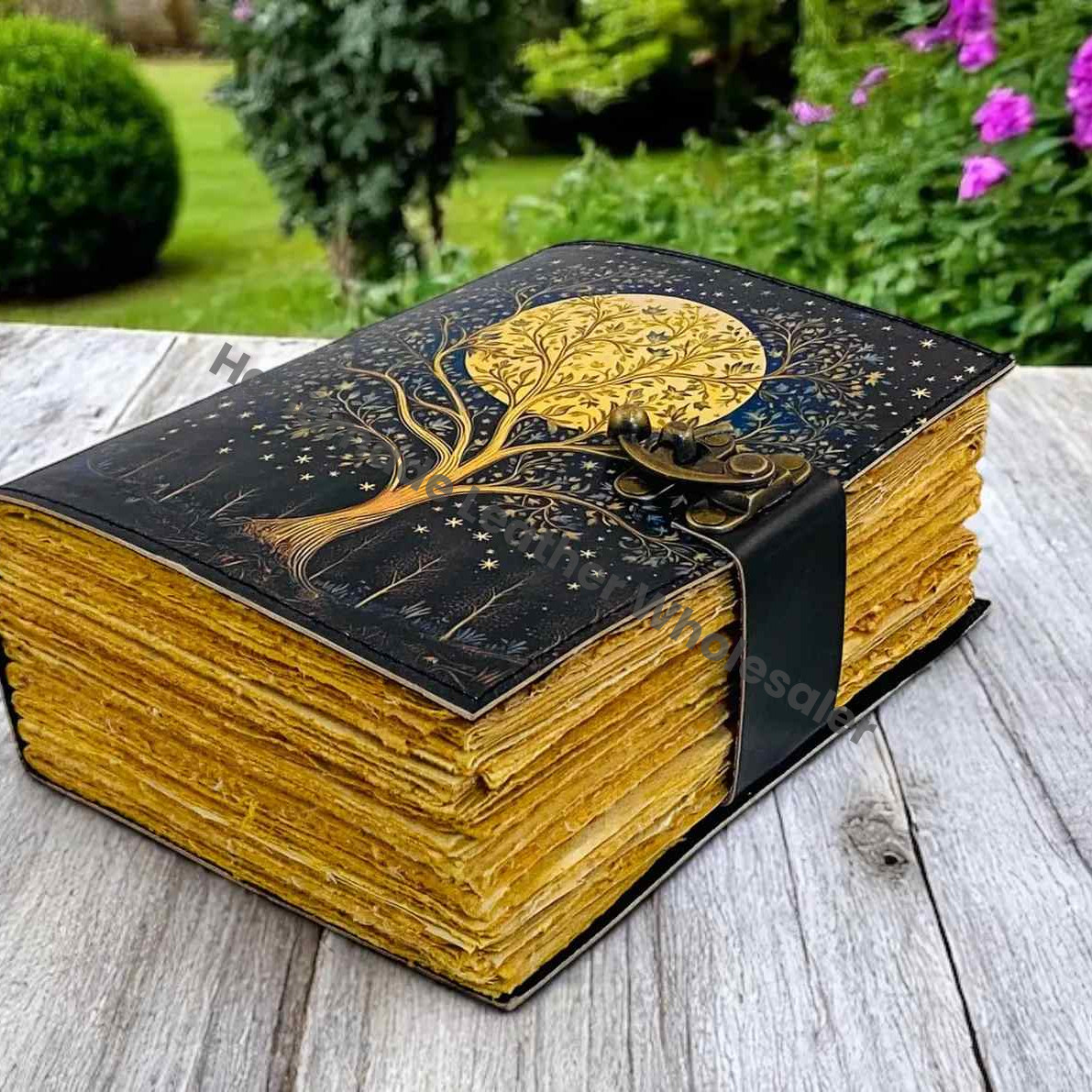 Celestial Tree of Life Leather Journal | Handmade Grimoire Moon Spell Book | Antique lock Closure | Christmas Gifts for Him & her