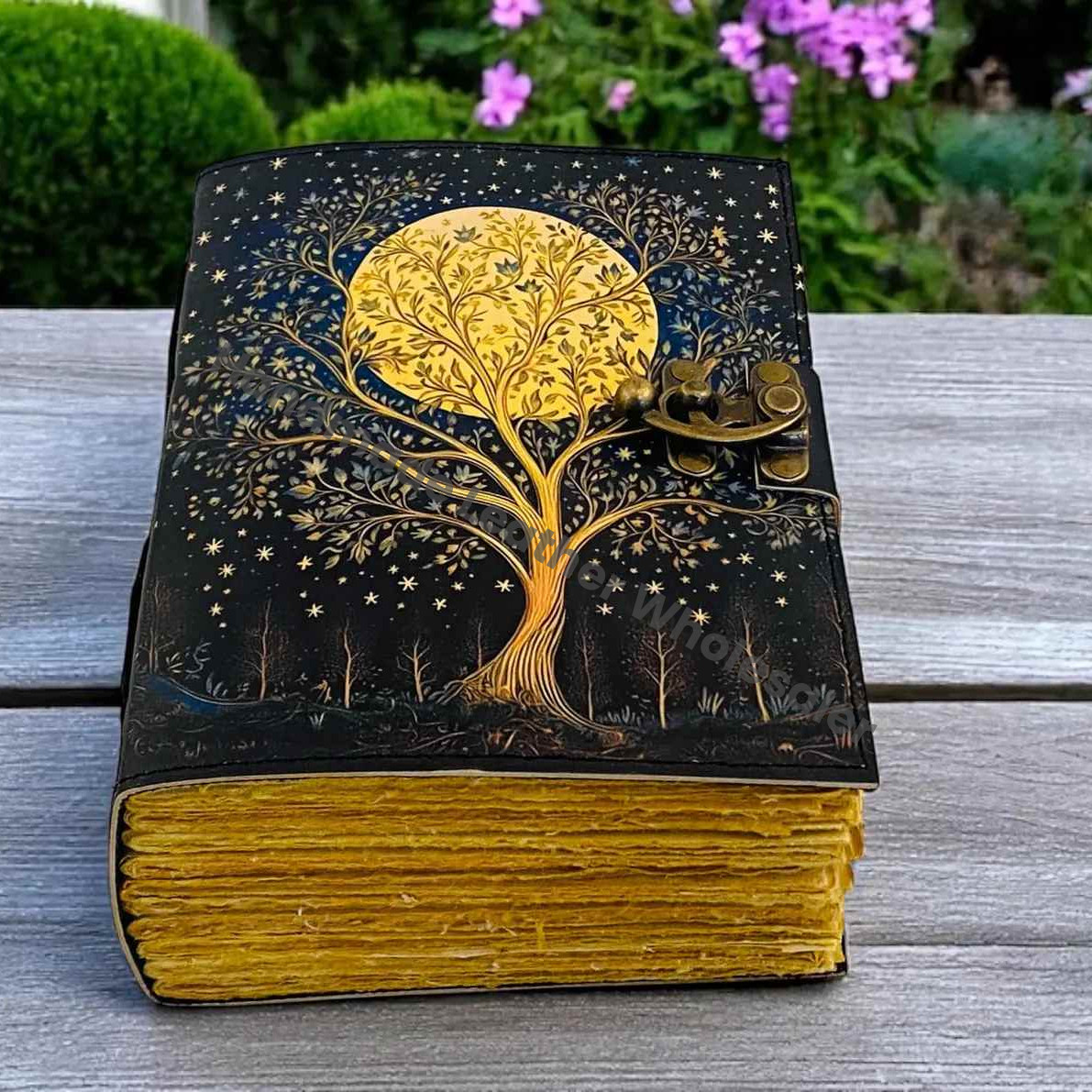 Celestial Tree of Life Leather Journal | Handmade Grimoire Moon Spell Book | Antique lock Closure | Christmas Gifts for Him & her