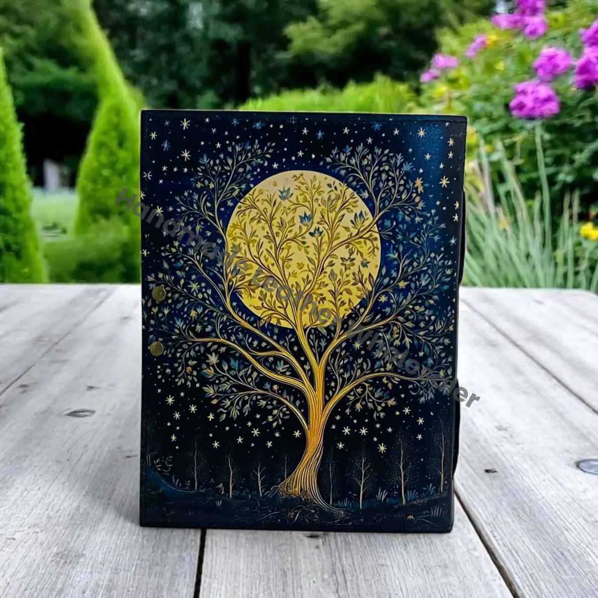 Celestial Tree of Life Leather Journal | Handmade Grimoire Moon Spell Book | Antique lock Closure | Christmas Gifts for Him & her