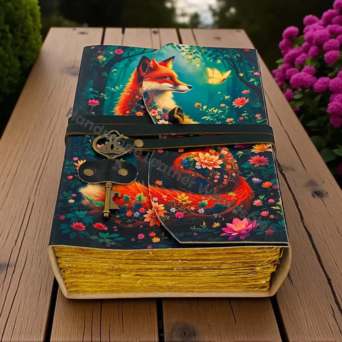 Fox Leather Journal Vintage Handmade Notebook With Key Grimoire Spell Book of Shadows Celestial Diary Christmas Gifts For Him Her