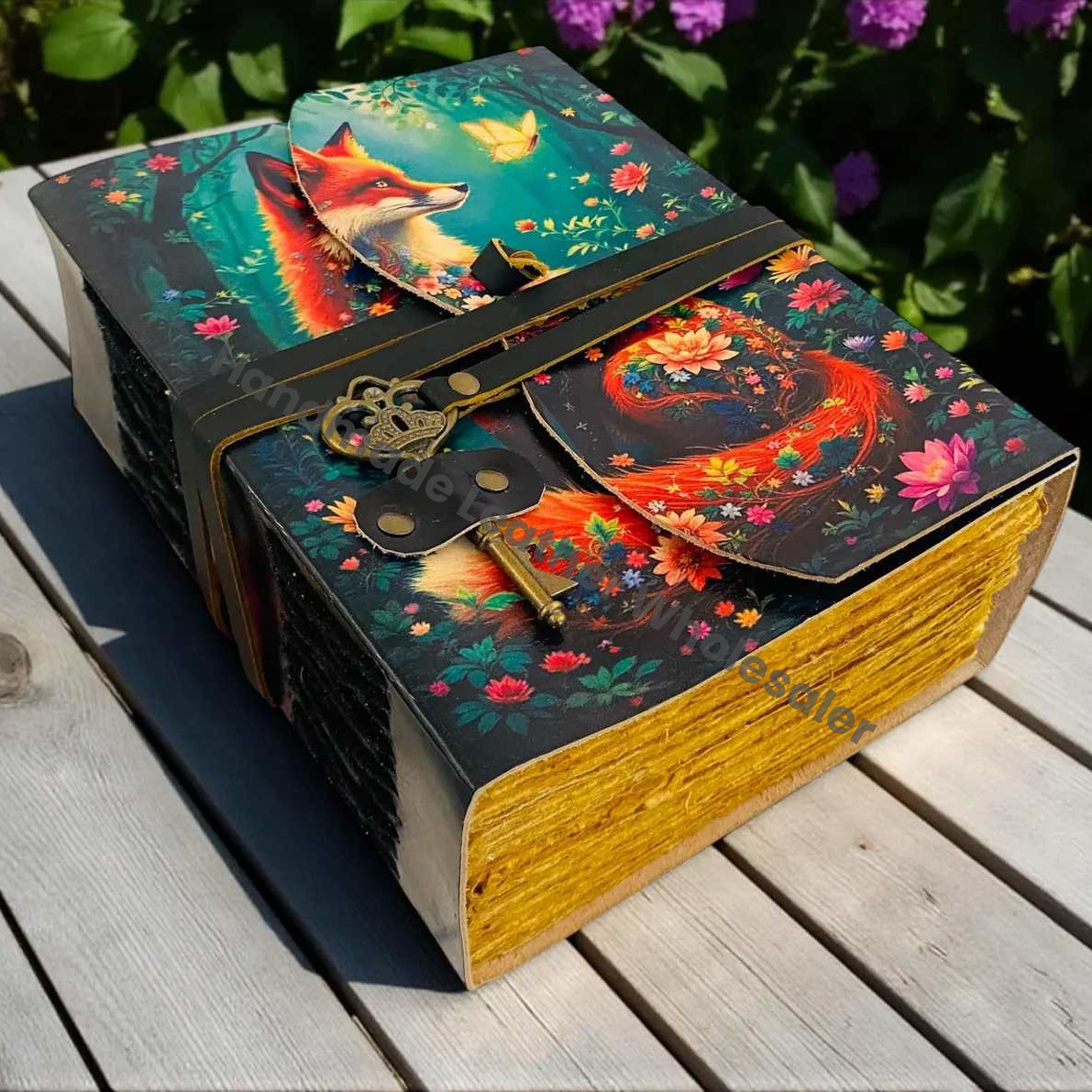 Fox Leather Journal Vintage Handmade Notebook With Key Grimoire Spell Book of Shadows Celestial Diary Christmas Gifts For Him Her