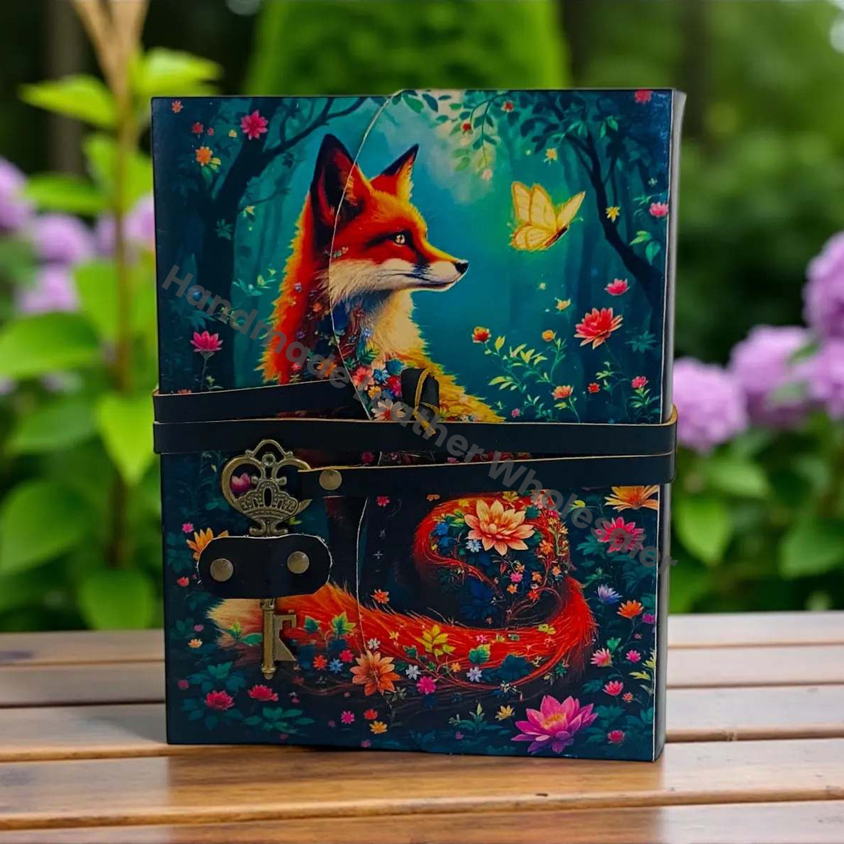 Fox Leather Journal Vintage Handmade Notebook With Key Grimoire Spell Book of Shadows Celestial Diary Christmas Gifts For Him Her