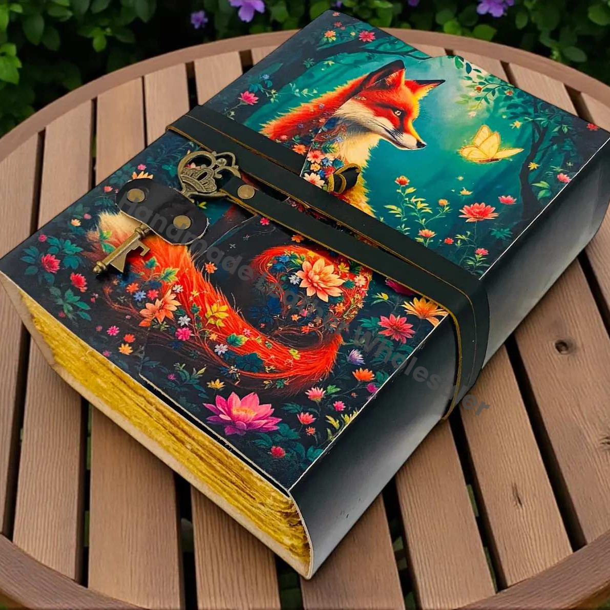 Fox Leather Journal Vintage Handmade Notebook With Key Grimoire Spell Book of Shadows Celestial Diary Christmas Gifts For Him Her