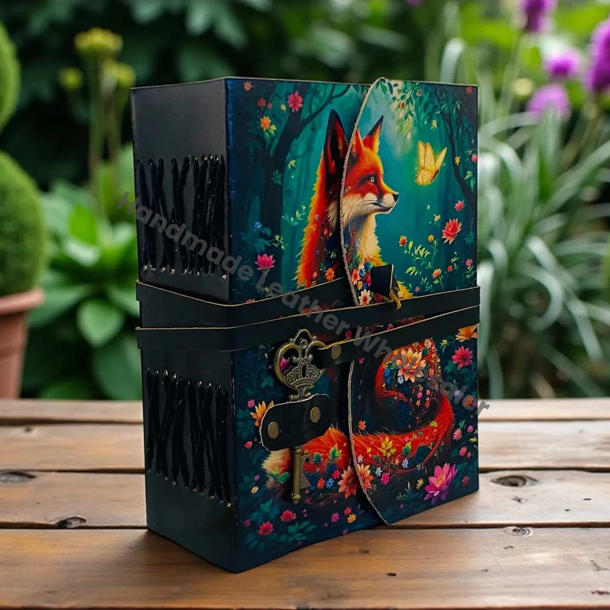 Fox Leather Journal Vintage Handmade Notebook With Key Grimoire Spell Book of Shadows Celestial Diary Christmas Gifts For Him Her