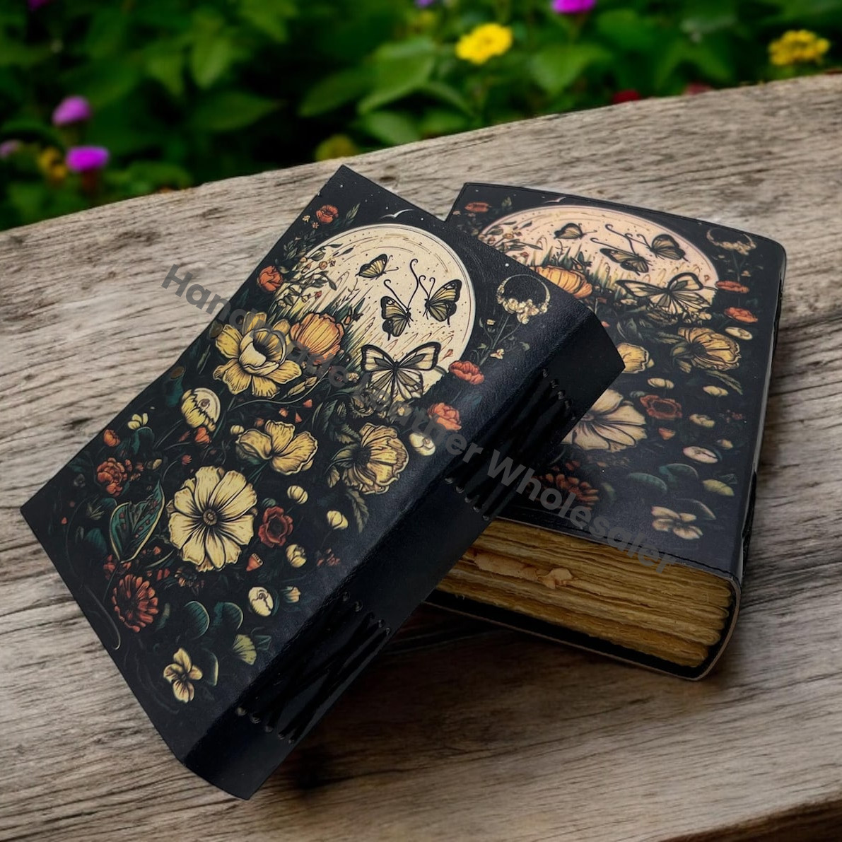 Fox Vintage Handmade leather Journal, Grimoire Fat journal Blank spell book of shadows Celestial