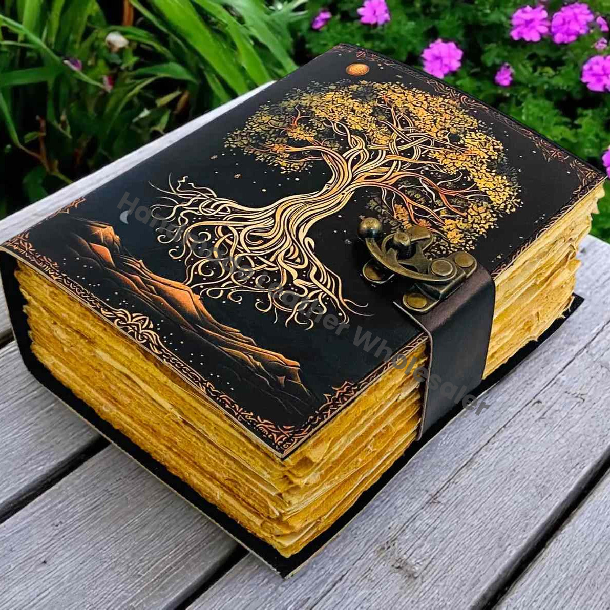 Large Grimoire leather journal, Print Tree of Life Journal, Blank spell book of shadows Leather Celestial Gifts For Him Her.