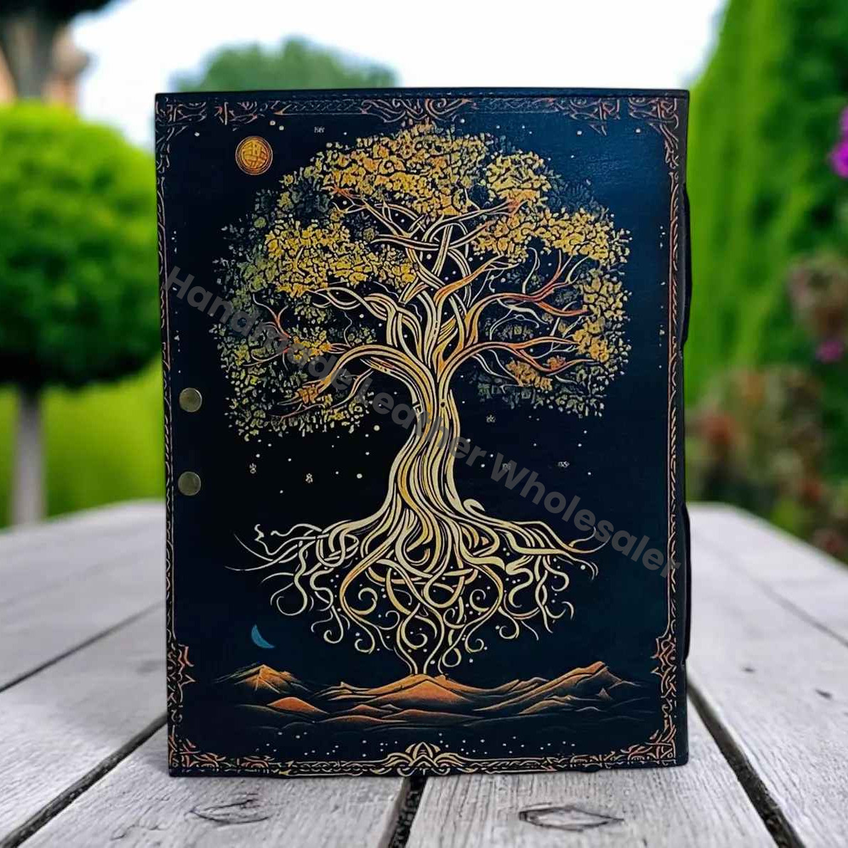 Large Grimoire leather journal, Print Tree of Life Journal, Blank spell book of shadows Leather Celestial Gifts For Him Her.