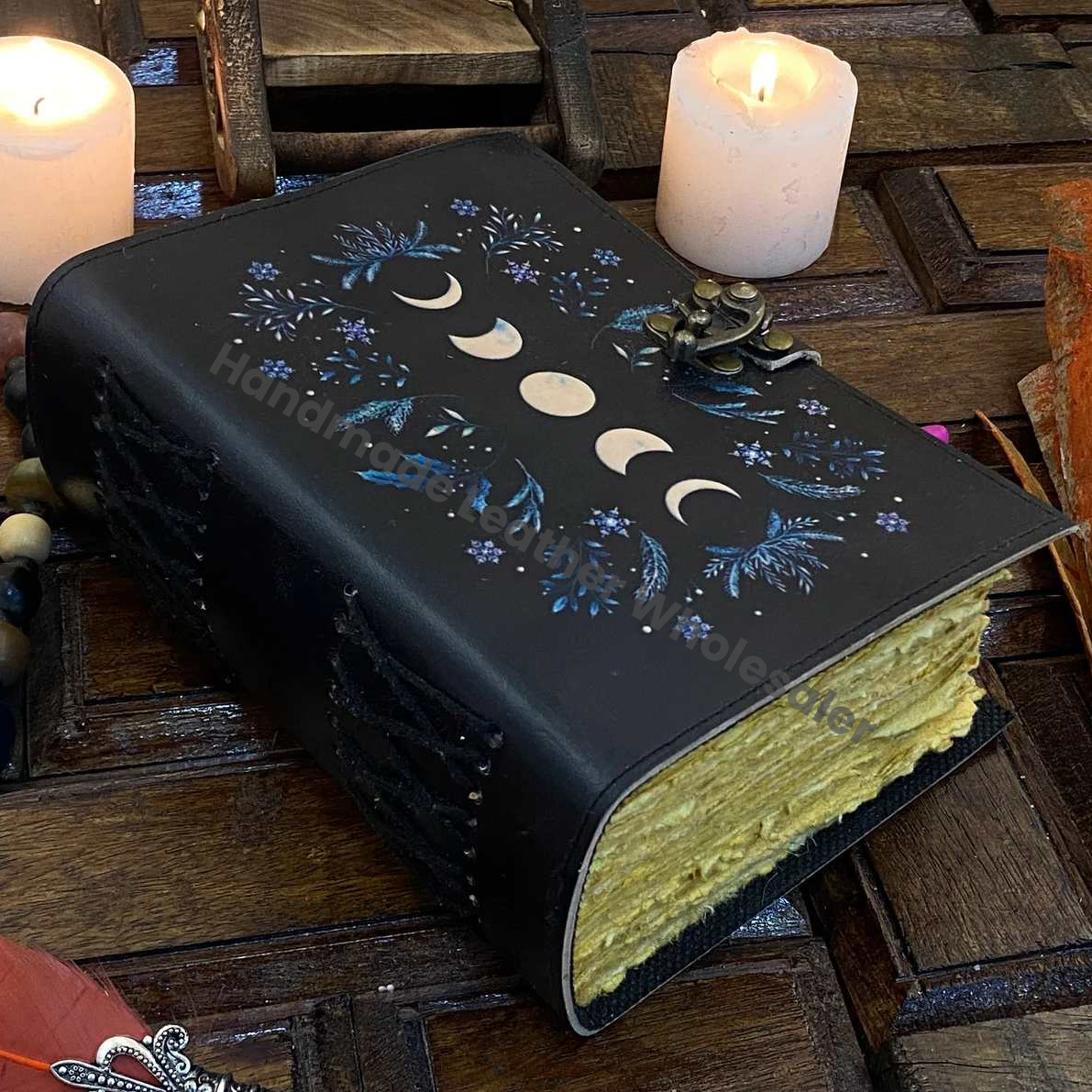 Large Grimoire leather journal, Moon Phases journal Book of Shadows ,Notebook Blank spell Leather