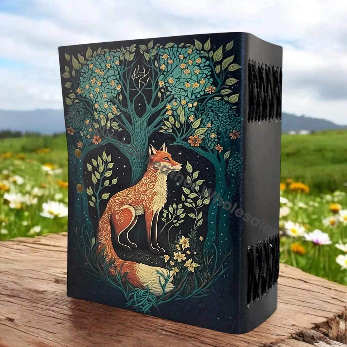 Grimoire Fox Leather Journal Blank Spell book of shadows Fat journal - Handmade paper Fox Journal