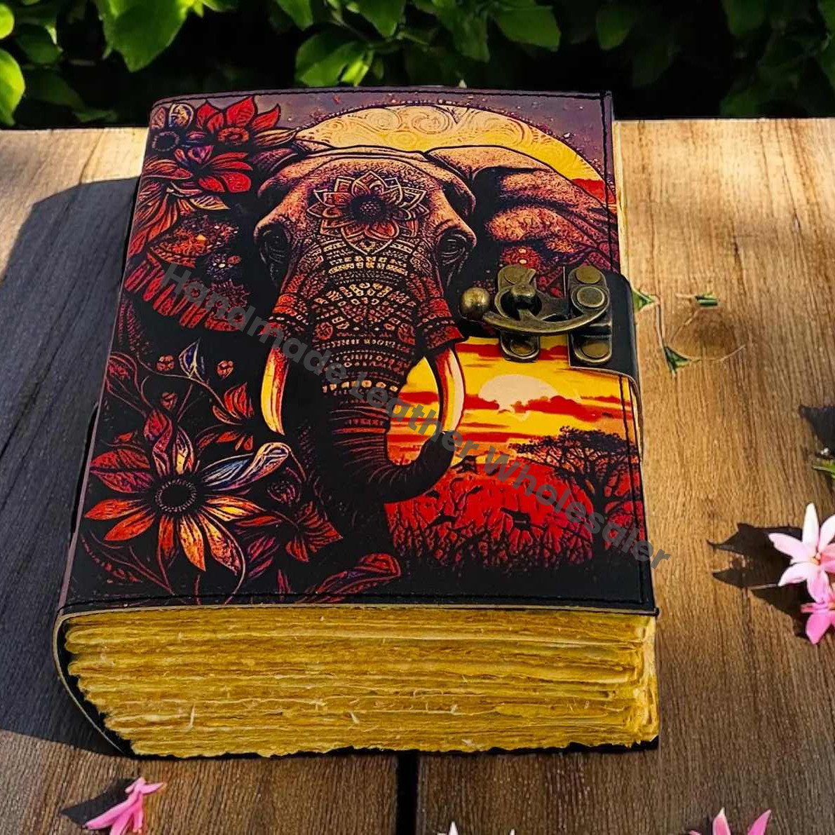 Handmade Elephant Mandala Leather Spiritual  Journal with Lock Boho Notebook Writing Journal for Writers, Artists gift for women