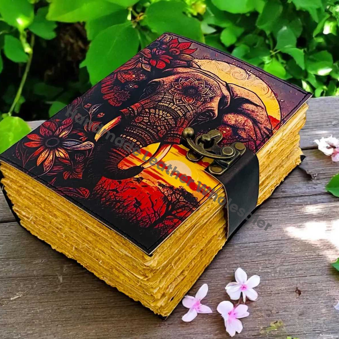 Handmade Elephant Mandala Leather Spiritual  Journal with Lock Boho Notebook Writing Journal for Writers, Artists gift for women
