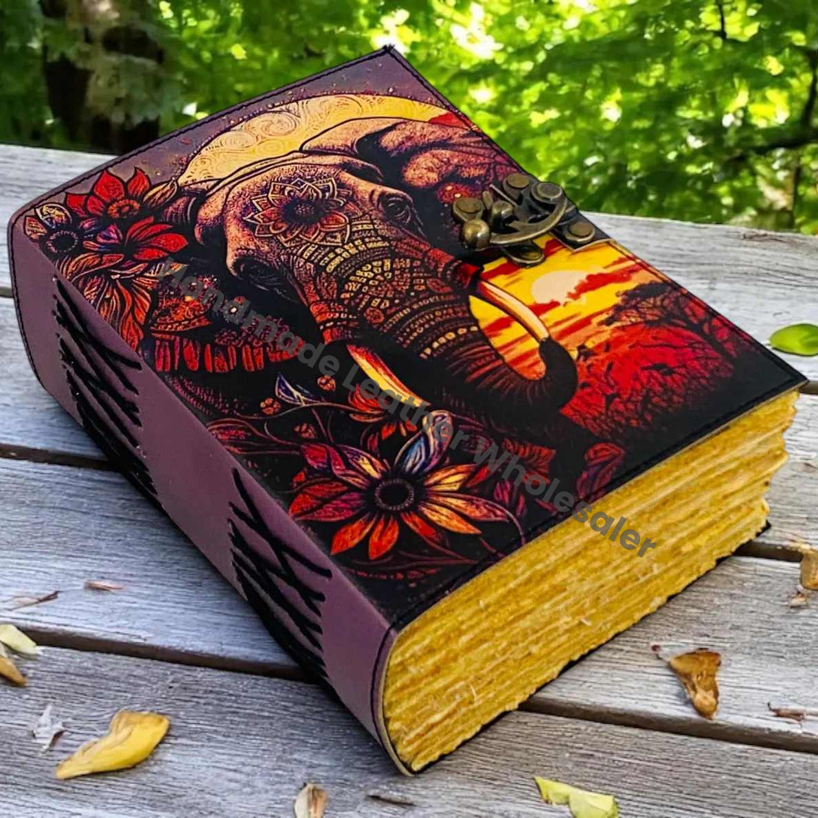 Handmade Elephant Mandala Leather Spiritual  Journal with Lock Boho Notebook Writing Journal for Writers, Artists gift for women