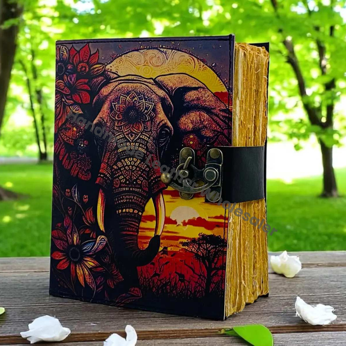 Handmade Elephant Mandala Leather Spiritual  Journal with Lock Boho Notebook Writing Journal for Writers, Artists gift for women