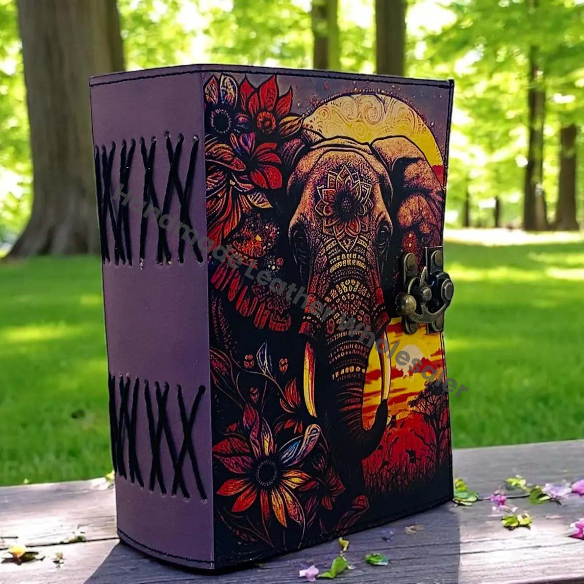 Handmade Elephant Mandala Leather Spiritual  Journal with Lock Boho Notebook Writing Journal for Writers, Artists gift for women