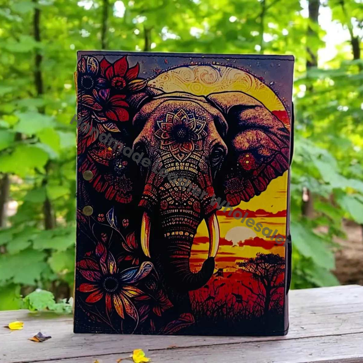 Handmade Elephant Mandala Leather Spiritual  Journal with Lock Boho Notebook Writing Journal for Writers, Artists gift for women
