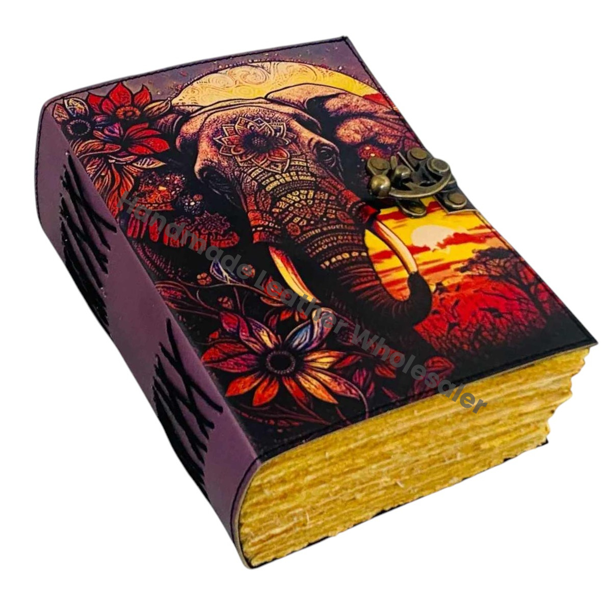 Handmade Elephant Mandala Leather Spiritual  Journal with Lock Boho Notebook Writing Journal for Writers, Artists gift for women