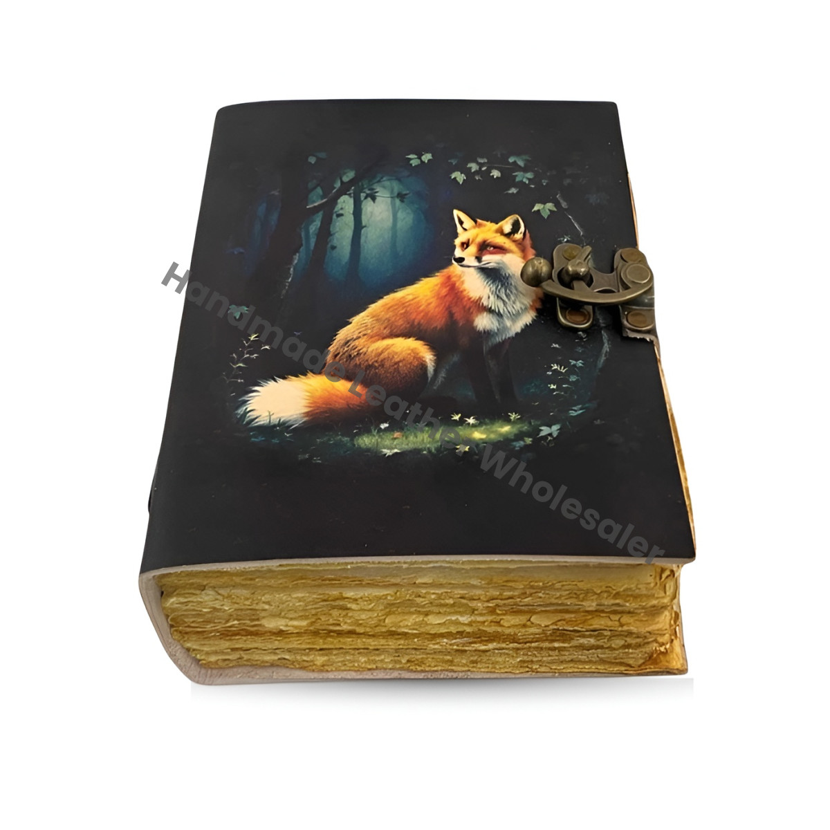 Large Grimoire Fox Leather Journal for Women Notebook Blank Spell book of shadows Fat journal - Vintage paper Handmade Journal