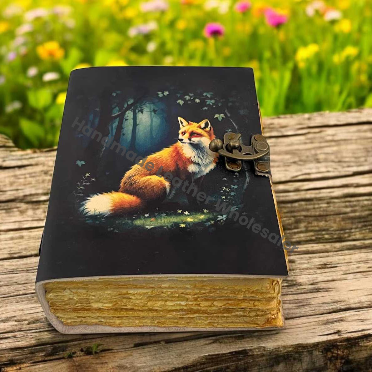 Large Grimoire Fox Leather Journal for Women Notebook Blank Spell book of shadows Fat journal - Vintage paper Handmade Journal
