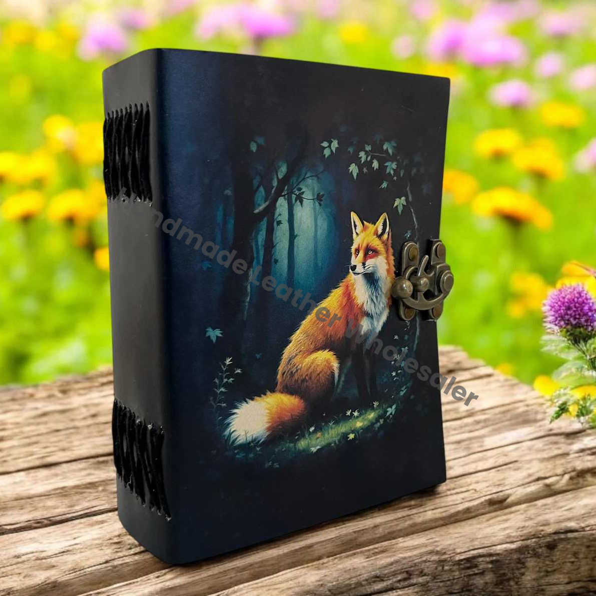 Large Grimoire Fox Leather Journal for Women Notebook Blank Spell book of shadows Fat journal - Vintage paper Handmade Journal