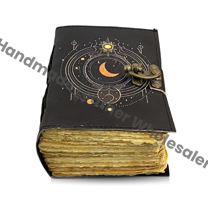 Moon phase grimoire Leather Journal Notebook -Sketchbook grimoire journal - Book of Shadows vintage handboud Large Journa