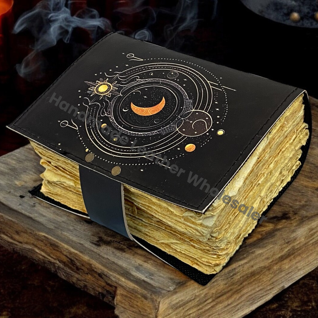 Moon phase grimoire Leather Journal Notebook -Sketchbook grimoire journal - Book of Shadows vintage handboud Large Journa