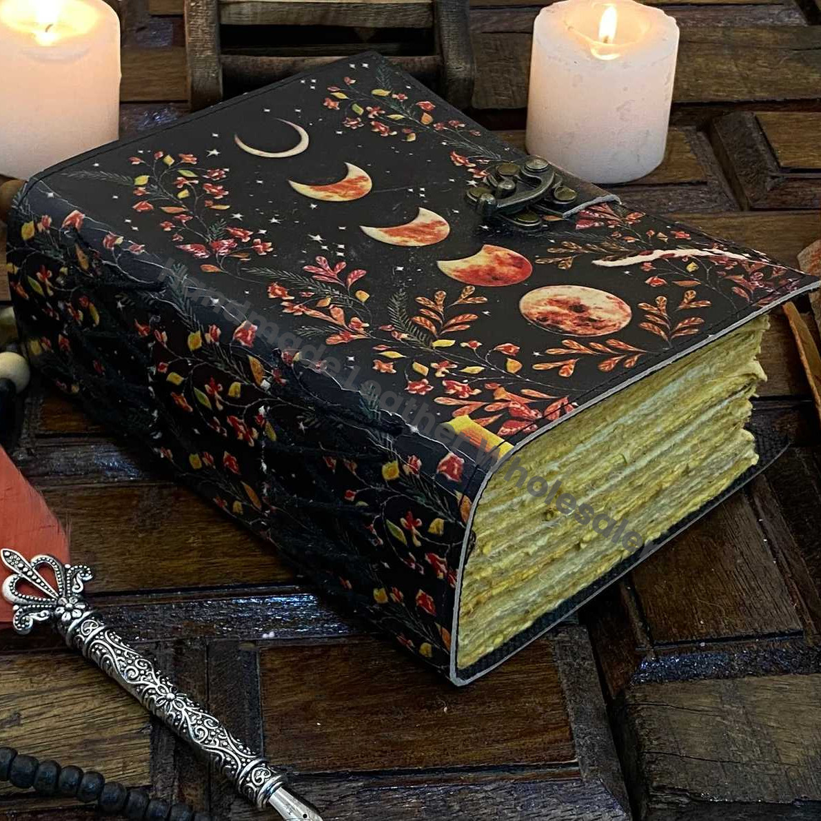 Moon Phase - Grimoire leather journal Notebook - book of shadows - Blank spell book Leather