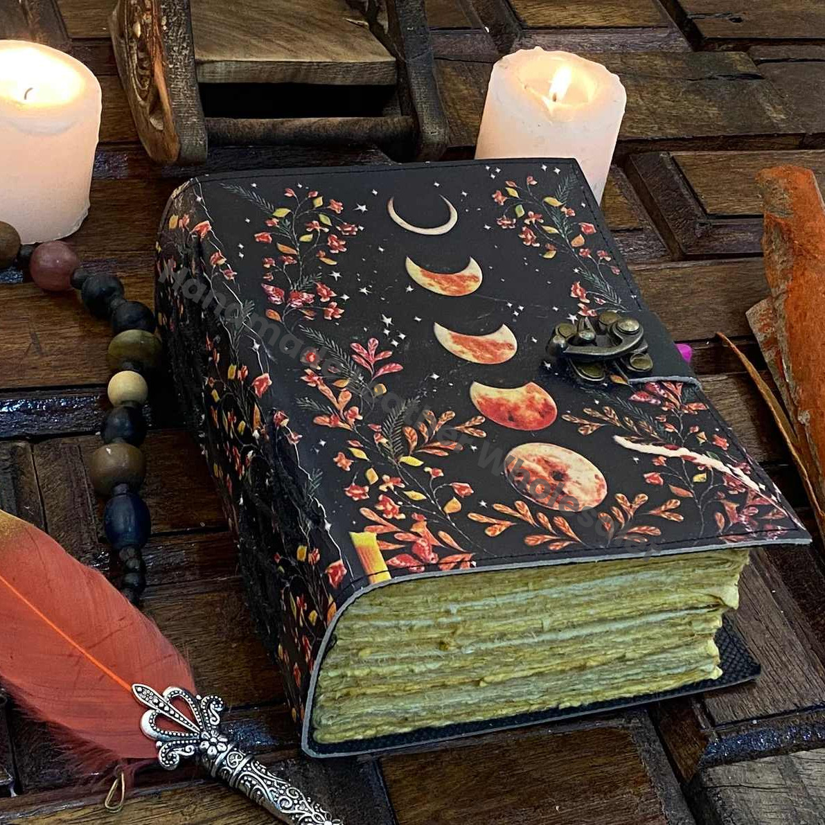 Moon Phase - Grimoire leather journal Notebook - book of shadows - Blank spell book Leather