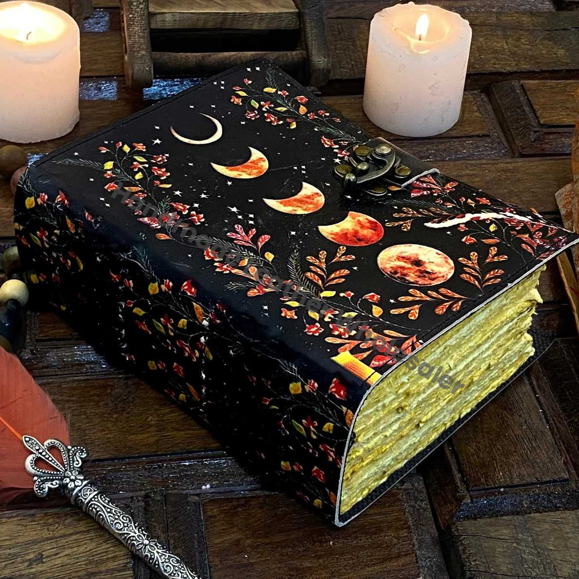 Moon Phase - Grimoire leather journal Notebook - book of shadows - Blank spell book Leather