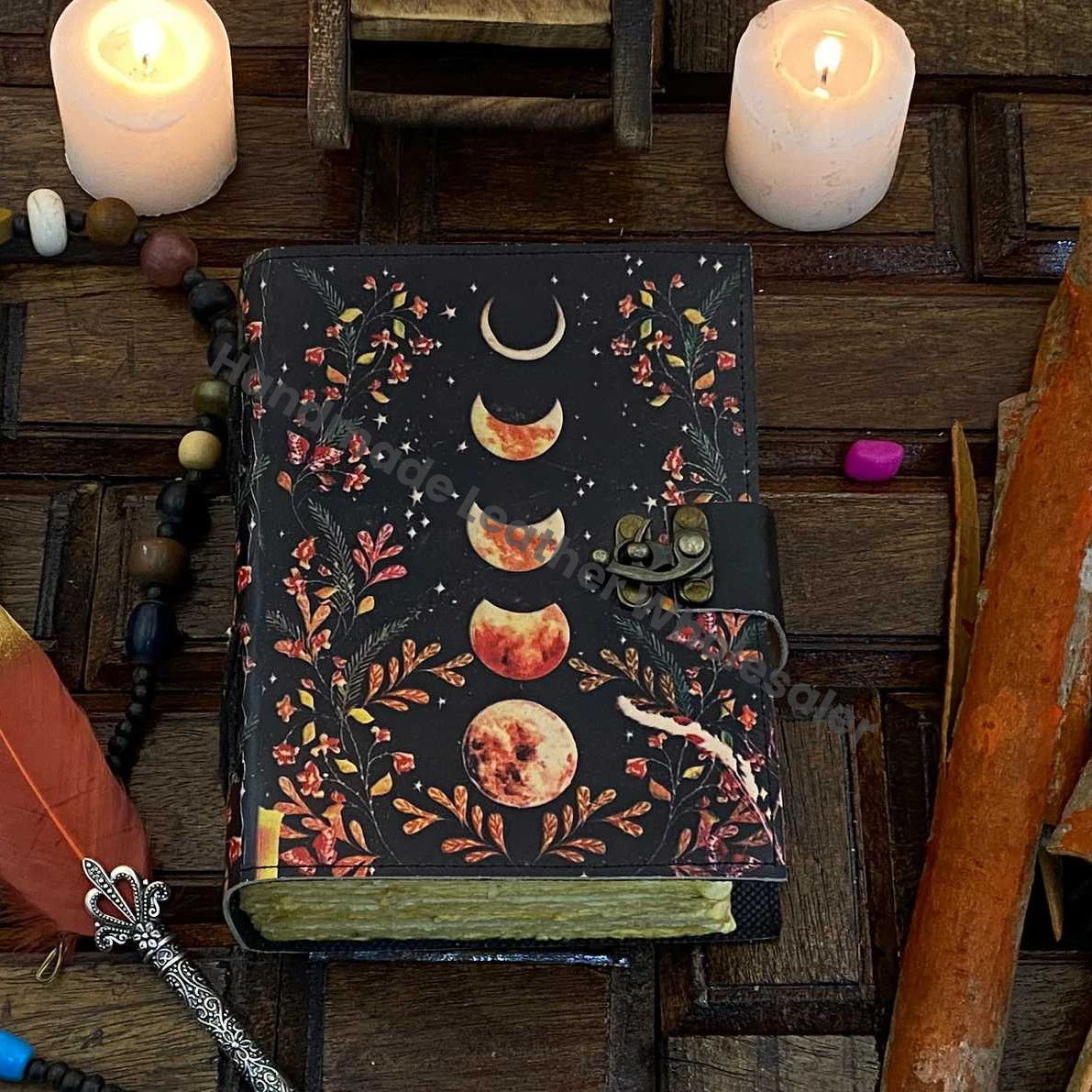 Moon Phase - Grimoire leather journal Notebook - book of shadows - Blank spell book Leather