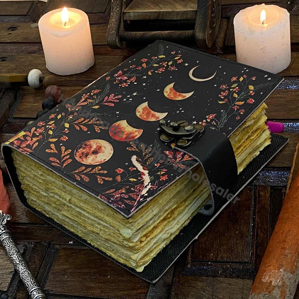 Moon Phase - Grimoire leather journal Notebook - book of shadows - Blank spell book Leather
