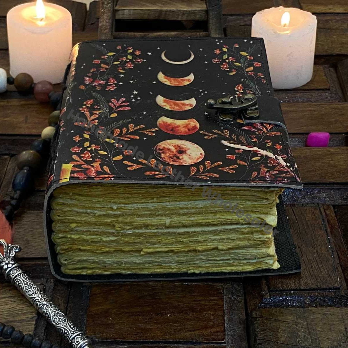 Moon Phase - Grimoire leather journal Notebook - book of shadows - Blank spell book Leather