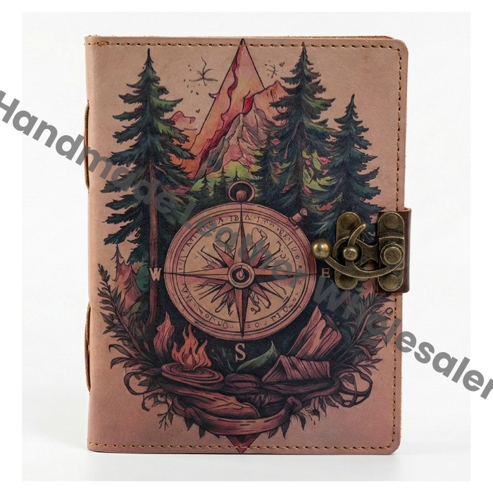 Adventure Compass Travel Diary Handmade Leather Bound Notebook - Vintage Journal Sketchbook,