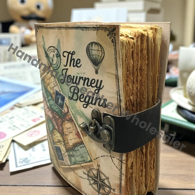 Adventures Leather Journal, Vintage Lock Grimoire, Buffalo Leather Sketchbook