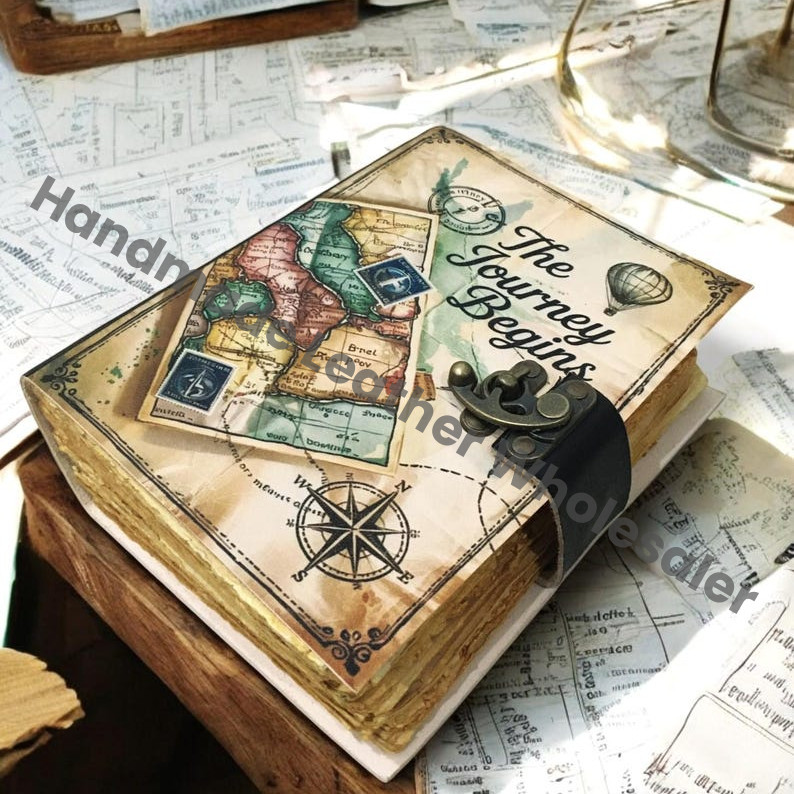 Adventures Leather Journal, Vintage Lock Grimoire, Buffalo Leather Sketchbook