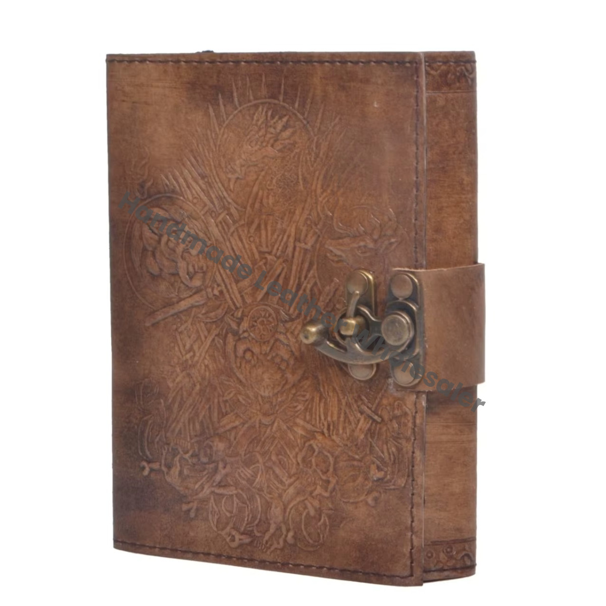Animal Face Handmade Leather Embossed Charcoal Hardcover Blank Book Shadows Notebook Grimoire Office Diary College Poetry Sketch