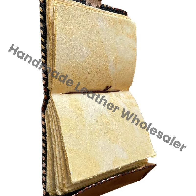 Antique Brown Handmade Leather Hardcover Address Book Planner with Eco-friendly Paper Personalized Leaf Design Unlined Pages