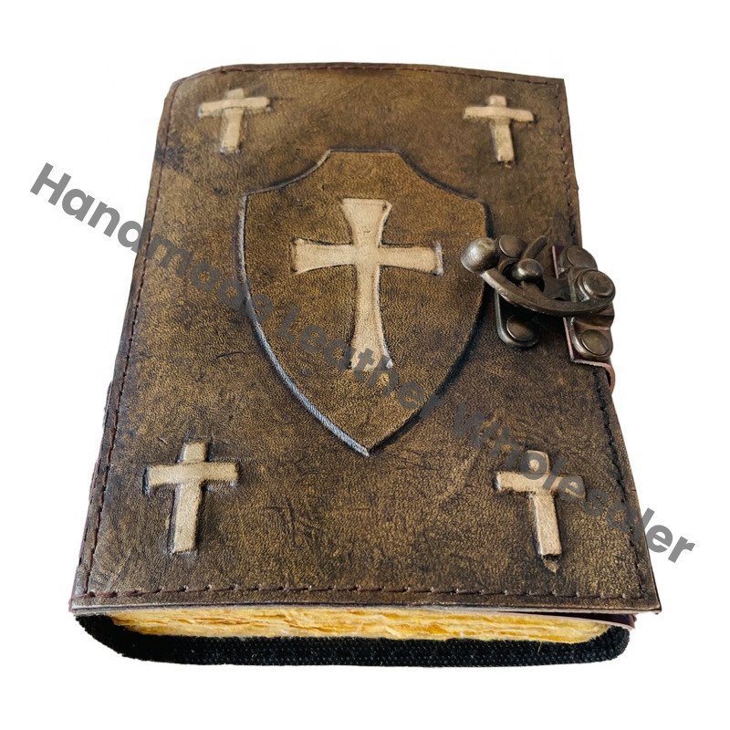Antique Cross Handmade Hardcover Leather Notebook Thermal Binding Recyclable Handmade Paper Pages Gift Journal Office/School Use