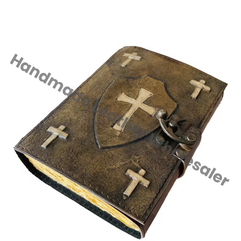 Antique Cross Handmade Hardcover Leather Notebook Thermal Binding Recyclable Handmade Paper Pages Gift Journal Office/School Use