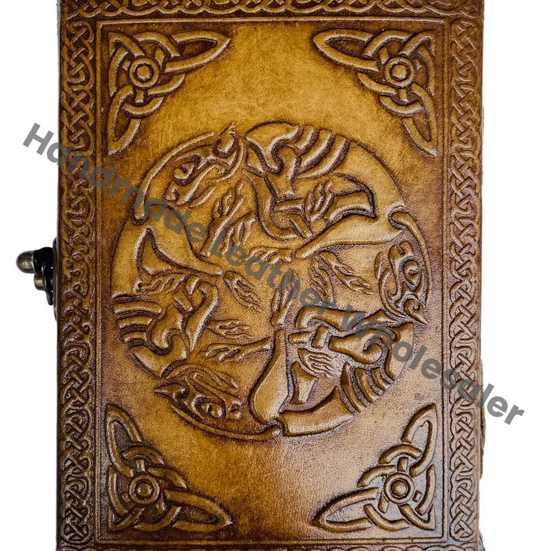 Antique Embossed Eagle Hardcover Leather Journal Spiral Metal Closure Charcoal Genuine Leather Cover Recycled Paper Writing