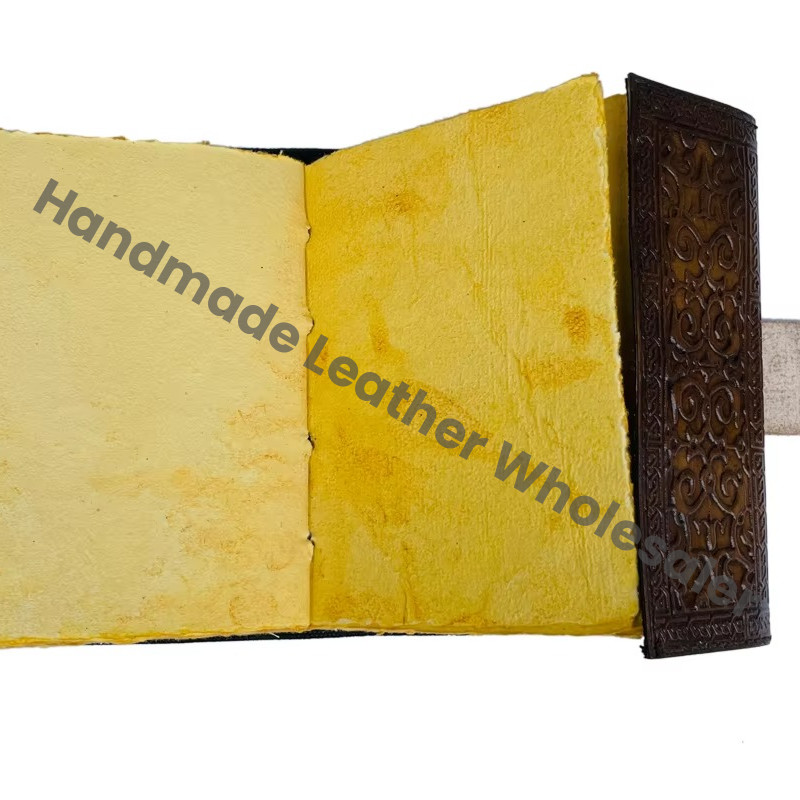 Antique Embossed Women's Face Stone Leather Journal Spiral Bound Handmade Paper Gift Organizer with Metal Closure Prop Spells