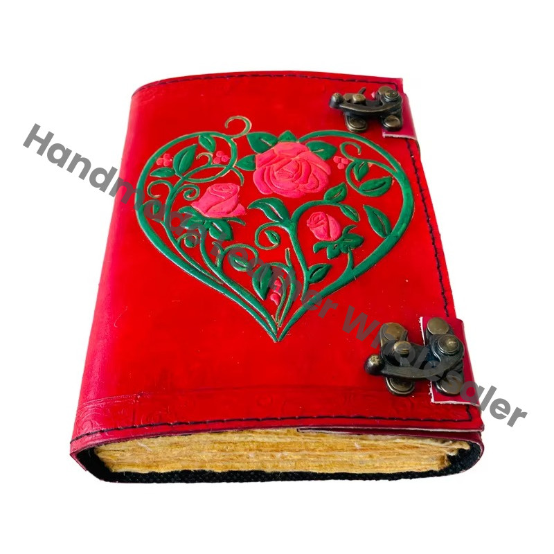 Antique Flower Heart Leather Journal Rose Embossed Charcoal Book Thermal Binding Handmade Paper Personal Organizer Gift Him