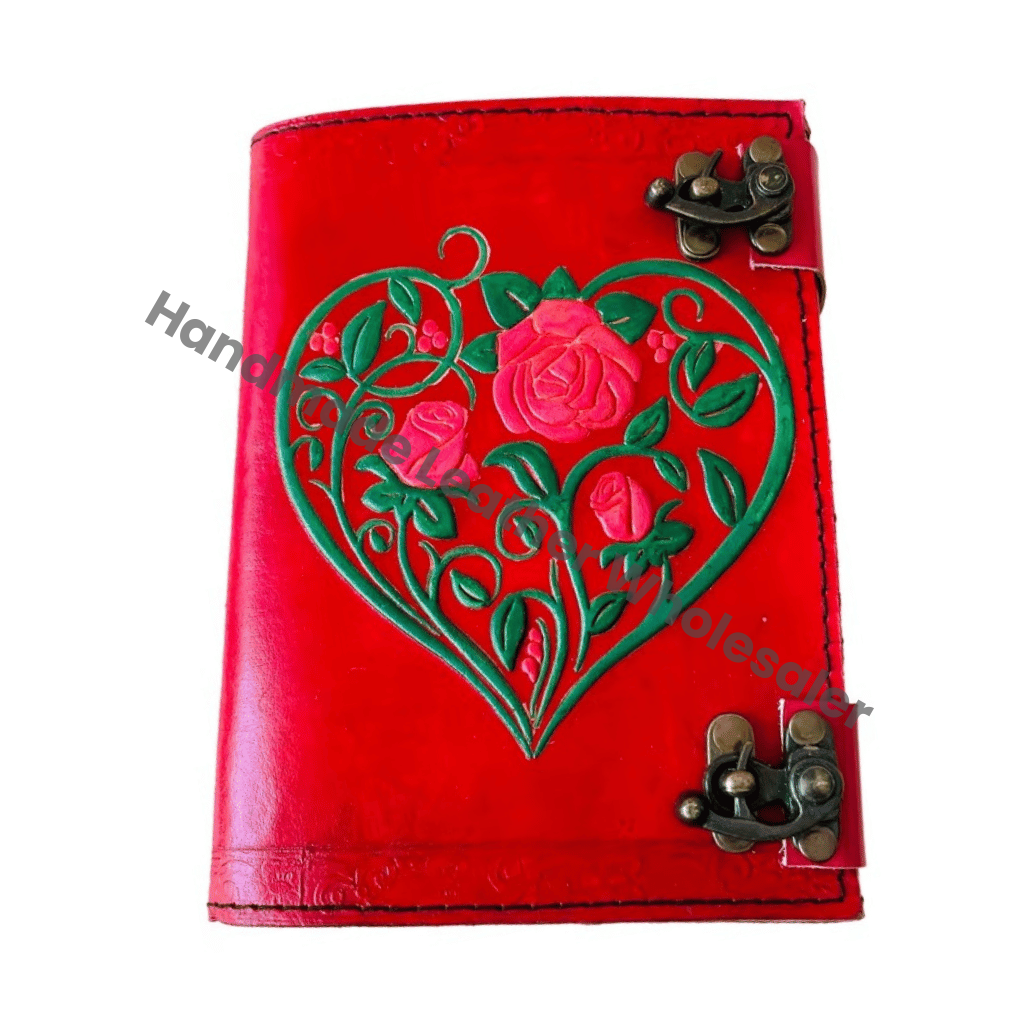 Antique Flower Heart Leather Journal Rose Embossed Charcoal Book Thermal Binding Handmade Paper Personal Organizer Gift Him