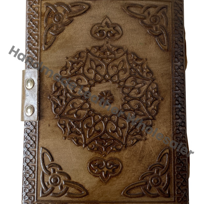 Antique Handmade Deckle Edge Paper Lion Charcoal Embossed Vintage Leather Hardcover Journal Thermal Sketchbook