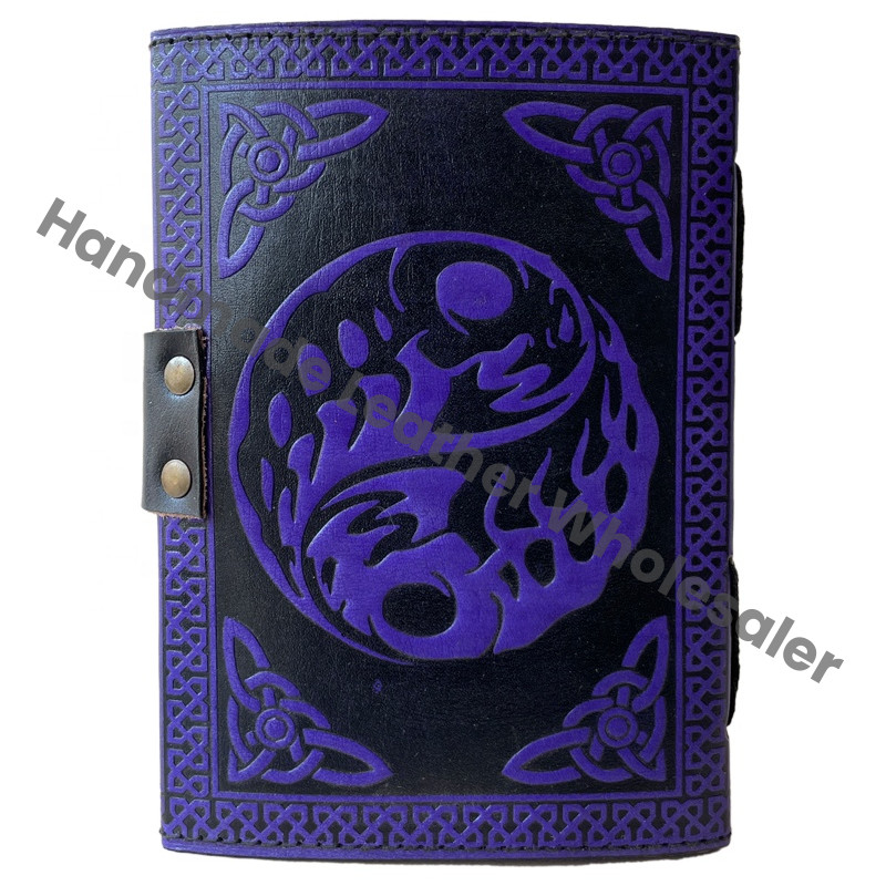 Antique Leather Book of Spell Charmed Fairy Of Moon Handmade Deckle Edge Paper Blue Embossed Vintage Sketchbook Travel