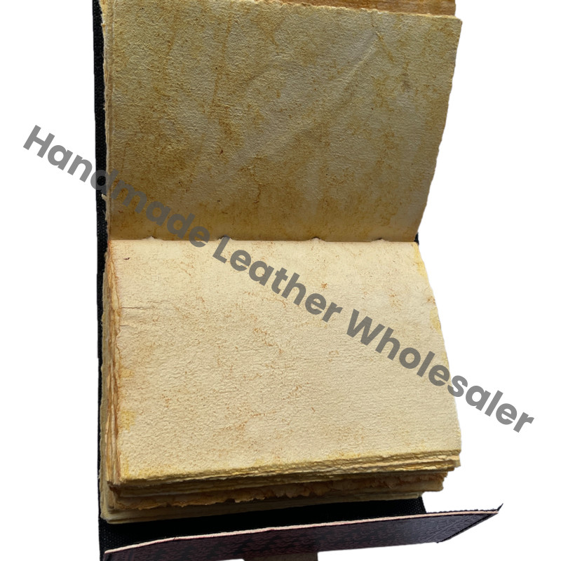 Antique Leather Book of Spell Charmed Sun Moon Moth Handmade Deckle Edge Paper Blue Embossed Vintage Travel Sketchbook