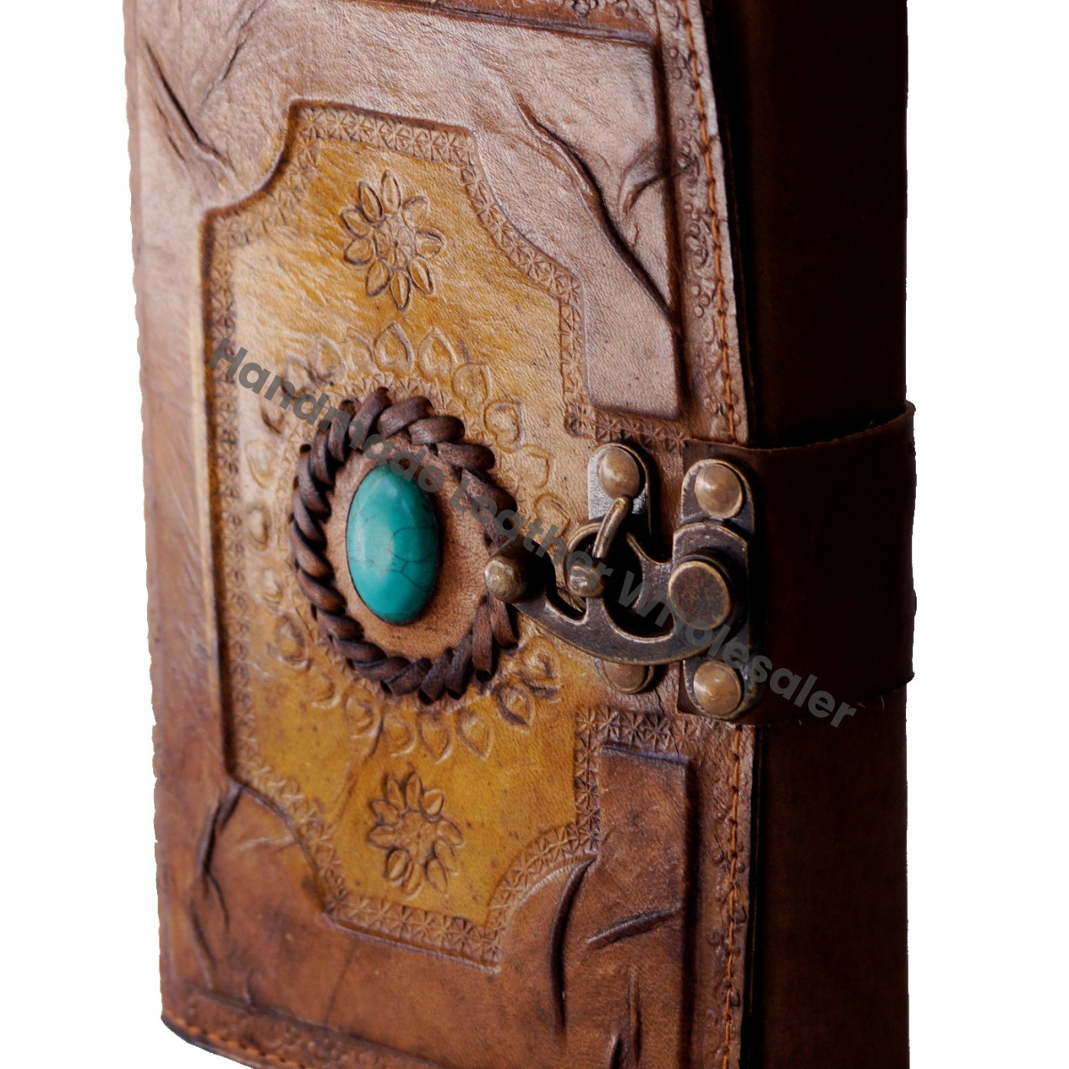 Antique Leather Thermal Binding Writing Pad Blue Stone Embossed Blank Unlined Paper Notebook Travel Thoughts Vintage Gift Men