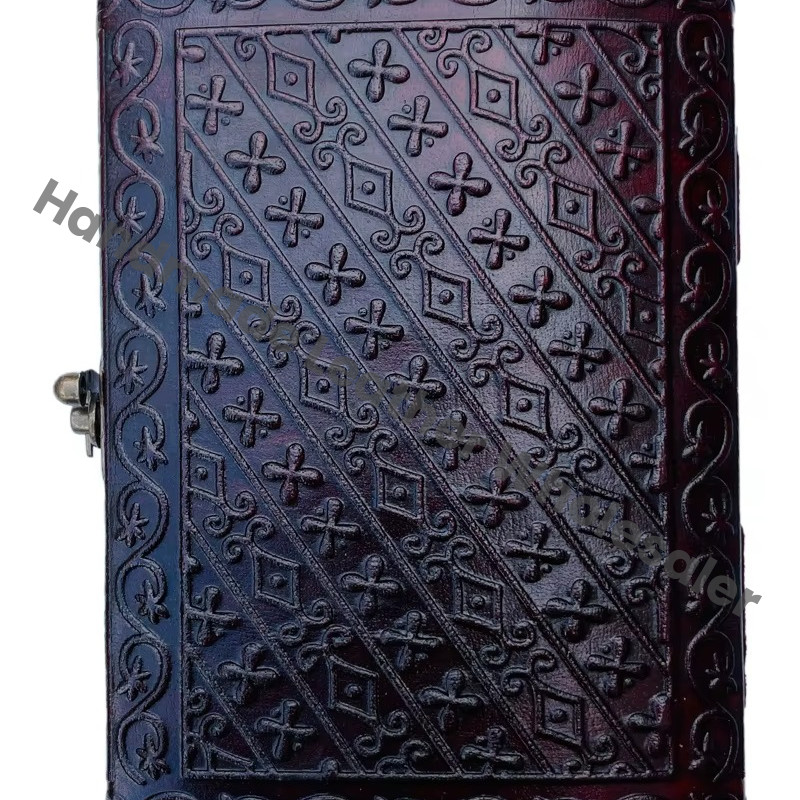 Antique Pentagram Embossed Hardcover Leather Journal Metal Closure Brown Guest Book Spells Handmade Paper Custom Logo Gift Him